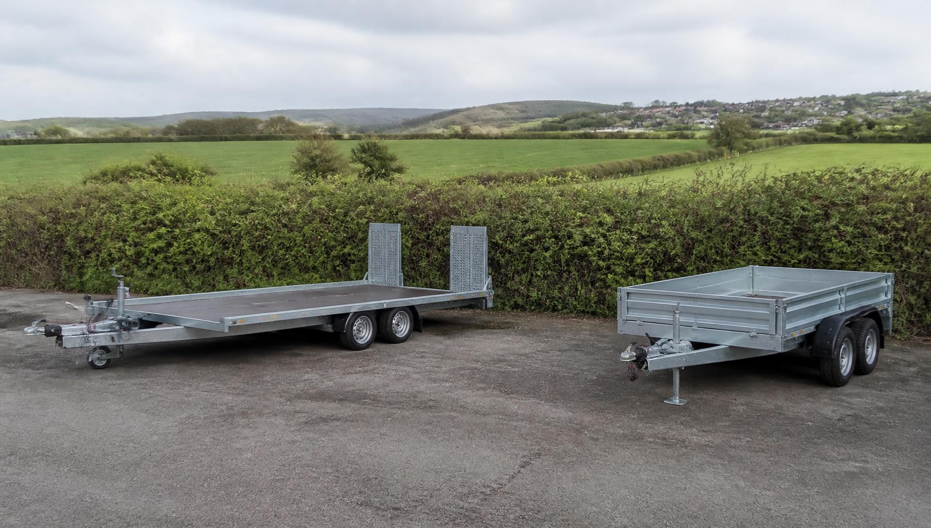Car transporter and utility trailers ready for hire at our Roborough yard near Plymouth